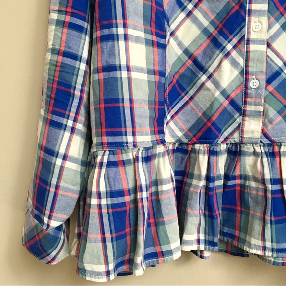 Kensie Jeans plaid buttondown peplum shirt - Picture 3 of 4